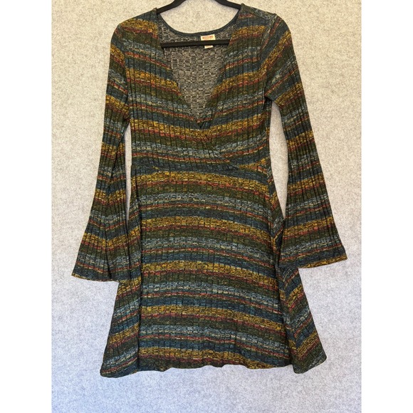 Mossimo Supply Co. Dresses & Skirts - Mossimo Supply Co Y2K Striped Ribbed Bell Sleeve Dress Womens S Boho Witchy 90's